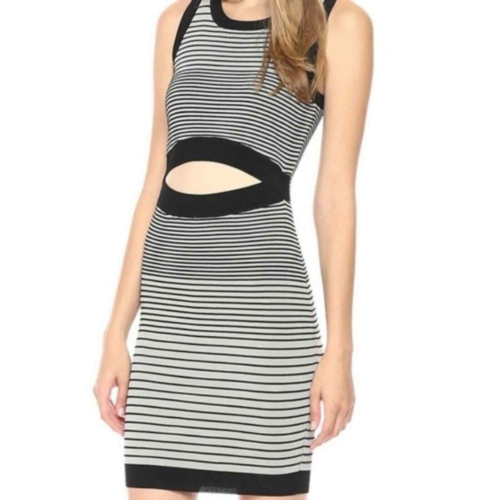 Guess Vivianne Ombre Dress Womens L Sleeveless Cutout Stripe Knit Bodycon Chic